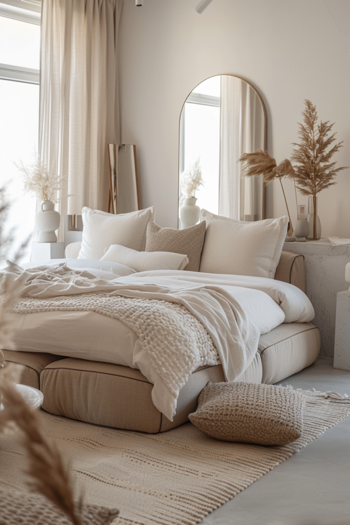 brown and white boho bedroom makeover idea for calm cozy boho girl